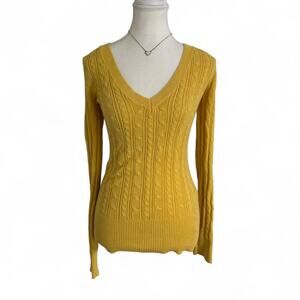 American Eagle Y2K Fitted FullLength Cable Knit V Neck Sweater LongSleeve Size M